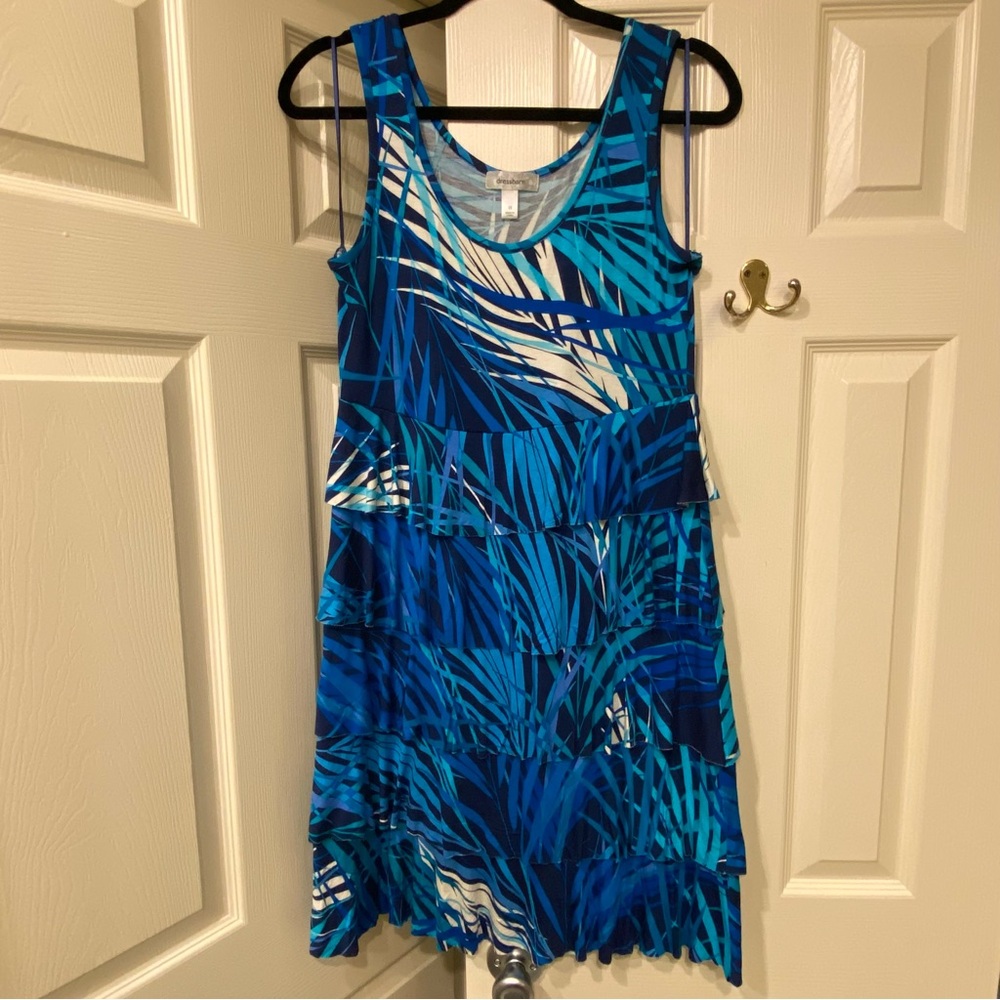 Dressbarn Blue and White Tropical Print Dress
